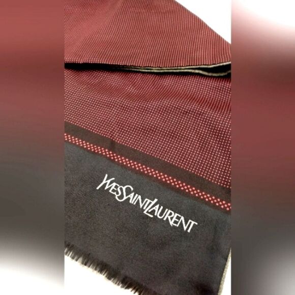 YSL Yves Saint Laurent Paris France Vintage Long Fringe Silk Wool Formal Scarf - Picture 5 of 13